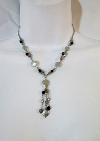 NEW LIA SOPHIA HAMMERED DISK Triple Strand Necklace SILVER BLACK Choker NWT Hippie