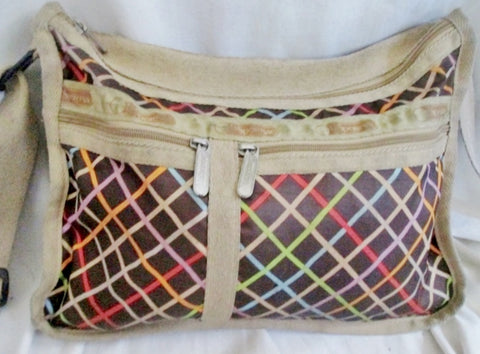 LESPORTSAC Nylon shoulder bag purse crossbody Vegan Le Sport Sac BROWN PLAID