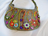 New RISING TIDE Boiled Wool Felt Purse Bag GRAY FLOWER FLORAL Textured