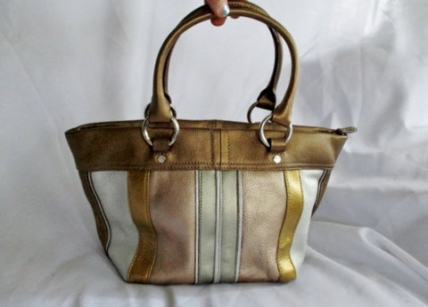 TIGNANELLO leather tote satchel clutch bag GOLD SILVER purse Stripe