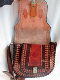 ALMANACH Tooled Leather Handbag Shoulder Saddle Flap Bag Satchel BROWN FLORAL