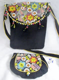 NEW NWT CHRISTIAN LIVINGSTON shoulder bag purse + wallet BLACK Embroidered