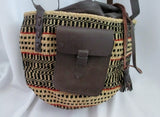 Woven Straw Leather Basket Sling Satchel Shoulder Market Bucket Bag BROWN NATURAL