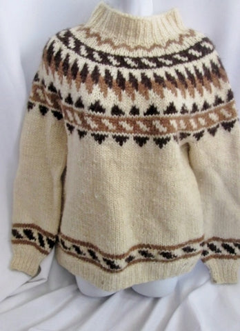 Womens Islenzkur Heimilisionaour ICELAND Wool Knit Sweater Ethnic M Pullover Creme Brown Winter