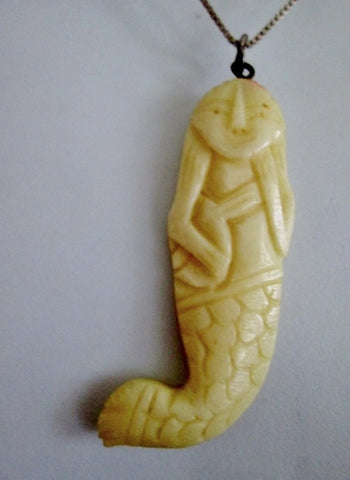 Hand Carved Ethnic MERMAID 15" Sterling Silver NECKLACE CHOKER Collar Jewelry