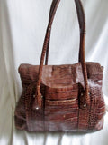 B. MAKOWSKY CROC ALLIGATOR Print Leather TOTE carryall satchel bag BROWN XL