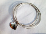 Signed TIFFANY & CO. 925 STERLING SILVER Cuff Bangle Bracelet HEART Triple Strand