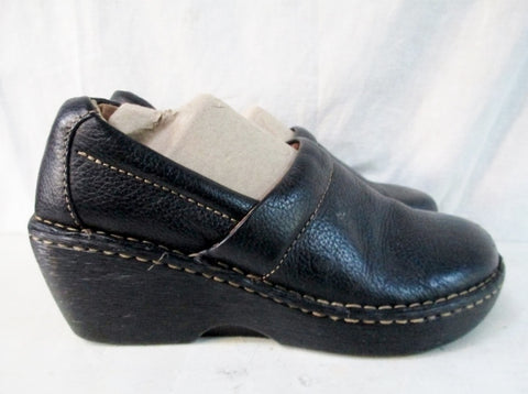 Womens BORN Leather Clog Shoe Slip-On Loafer Comfort Walking BLACK 8