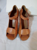 NEW CELINE PARIS ITALY NUDE LEATHER Open Toe Pump Sandal Shoe 37 / 6.5 Womens High Heel