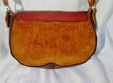 Tooled Leather Suede Hobo Shoulder Saddle Flap Bag Satchel BROWN Ethnic Woven