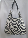 ATTENTION vegan shoulder bag hobo carryall satchel ZEBRA BLACK WHITE L Stripe