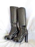 GIVENCHY ITALY LEATHER Tall Victorian Steampunk Sheath BOOT BLACK 37 6.5 Womens