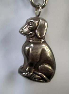 Vtg 34" Chainlink SILVER DOG BELL Pendant NECKLACE BEAGLE HOUND Canine Amulet