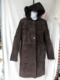 Womens KENNETH COLE REACTION Hood SUEDE long maxi jacket coat parka BROWN M