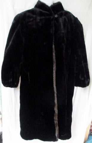 Vintage Womens STYLE VI LTD Faux MINK FUR Maxi long jacket coat parka BLACK M