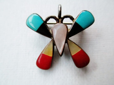 Pin Brooch Southwestern STERLING SILVER BUTTERFLY Turquoise Inlay Bug Insect