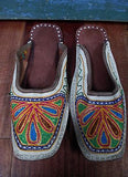 Womens LEATHER Sandal Slip On Shoes Mule Embroider Slipper Ethnic Asia WHITE 6