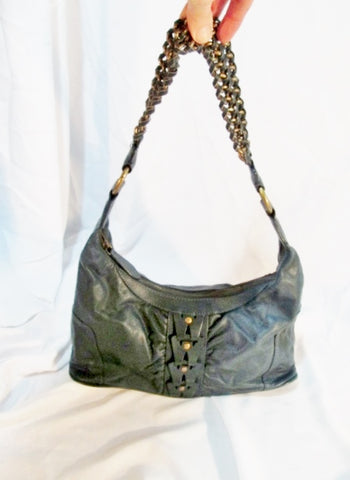 WILSONS Leather Hobo Handbag Purse Shoulder Flap Bag BLUE Slate Chainlink Woven