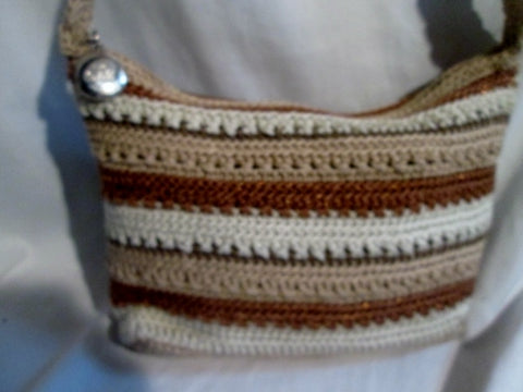 THE SAK signature knit shoulder bag satchel hobo purse BEIGE BROWN STRIPE Vegan