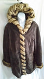 Womens DENNIS BASSO Suede Leather Faux Fur jacket coat BROWN S Hood