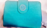 KIPLING BIFOLD Vegan Nylon change purse Wallet Organizer Signature Aqua Blue MONKEY