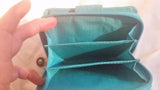 KIPLING BIFOLD Vegan Nylon change purse Wallet Organizer Signature Aqua Blue MONKEY