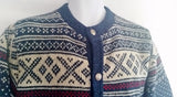 Mens L.L. BEAN NORDIC Fair Isles Wool Knit Sweater Cardigan M BLUE Fisherman WHITE RED