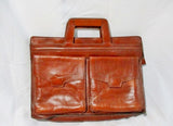 All LEATHER TOTE carryall shopper pockets work bag briefcase attache BROWN