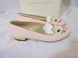 NEW CHARLOTTE OLYMPIA KITTY FLATS CAT PINK Rose Embroidered Shoe 36 6 Womens