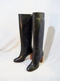 Womens CELINE PARIS Leather Knee High Heel Boot 37. 6.5 BLACK Fashion Riding