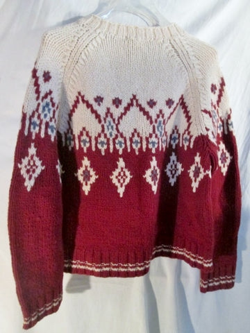 NEW Womens HAND KNIT J. CREW Ethnic Nordic Knit Sweater S RED WHITE Ski Holiday Top