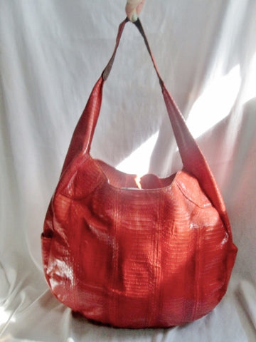 AUGUST FOR PERIWINKLE Leather Snakeskin Python Hobo Handbag Shoulder Bag Satchel ORANGE