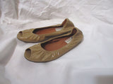 LANVIN Peep Toe Patent Leather Classic Ballet Flat Shoe 36.5 Slipper BEIGE