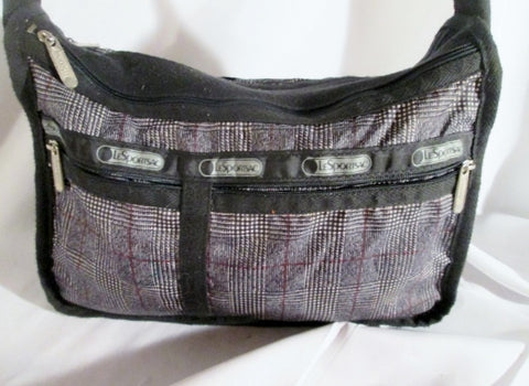Le Sport Sac LESPORTSAC Nylon shoulder travel bag purse crossbody BLACK PLAID