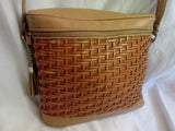 PANTERA leather woven shoulder handbag purse crossbody case WHISKEY BROWN bag M