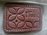 FOSSIL leather cloth messenger satchel shoulder flap crossbody saddle bag PATCHWORK