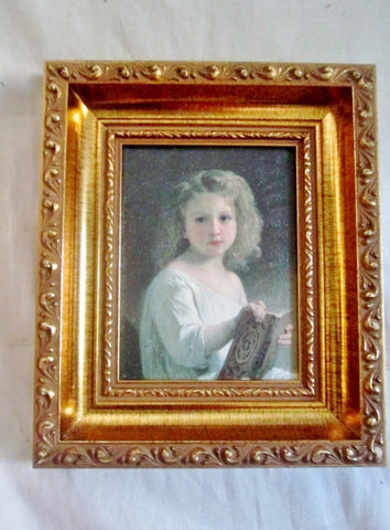 Vintage Antique PAINTED PRINT Gilt Frame Child Girl Portrait Picture ART Nouveau Rococo Deco