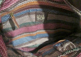 THE SAK Leather Hobo Bag Bucket Saddle Purse Flap BROWN METALLIC STRIPE Hippie Boho