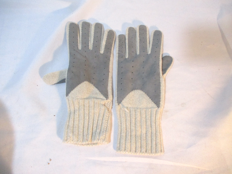 NEW BARNEY'S NEW YORK CASHMERE Winter Driving Gloves 6.5 BEIGE GRAY NWT