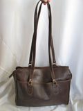 LAURA USA Leather & Brass Shoulder Bag Soft Briefcase Attache TOTE Carryall BROWN
