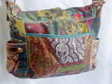 FOSSIL leather cloth messenger satchel shoulder flap crossbody saddle bag PATCHWORK