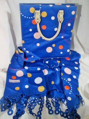 NEW VANESIS EVITARE Set Tote Silk Scarf Bag BLUE POLKA DOTS COBALT Bag Hipster