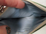 COACH Mini Stripe Cloth Leather Wristlet Purse Wallet Clutch BLUE GREEN TAN