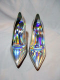 NEW GIANVITO ROSSI LASER HOLOGRAM Pump Shoe SILVER 36 6 PATENT LEATHER Mule High Heel Womens