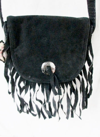 NEW NWT MINNETONKA suede FRINGE leather hobo satchel shoulder saddle bag BLACK