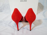 NEW CELINE PARIS ITALY DORSAY Suede Pump Shoe RED 36 / 6 TOMATO Womens High Heel