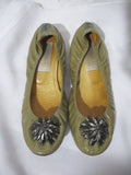 LANVIN JEWEL ENCRUSTED FLOWER Patent Leather Classic Ballet Flat Shoe 36.5 Slipper BEIGE