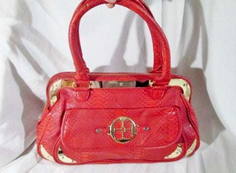 IMAN Vegan leather faux snakeskin python tote bag satchel RED purse L