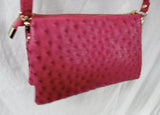 Mini messenger shoulder crossbody travel bag wallet FAUX OSTRICH RED wristlet