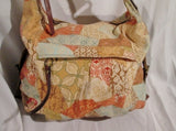 FOSSIL leather cloth messenger satchel shoulder crossbody bag PATCHWORK FLORAL